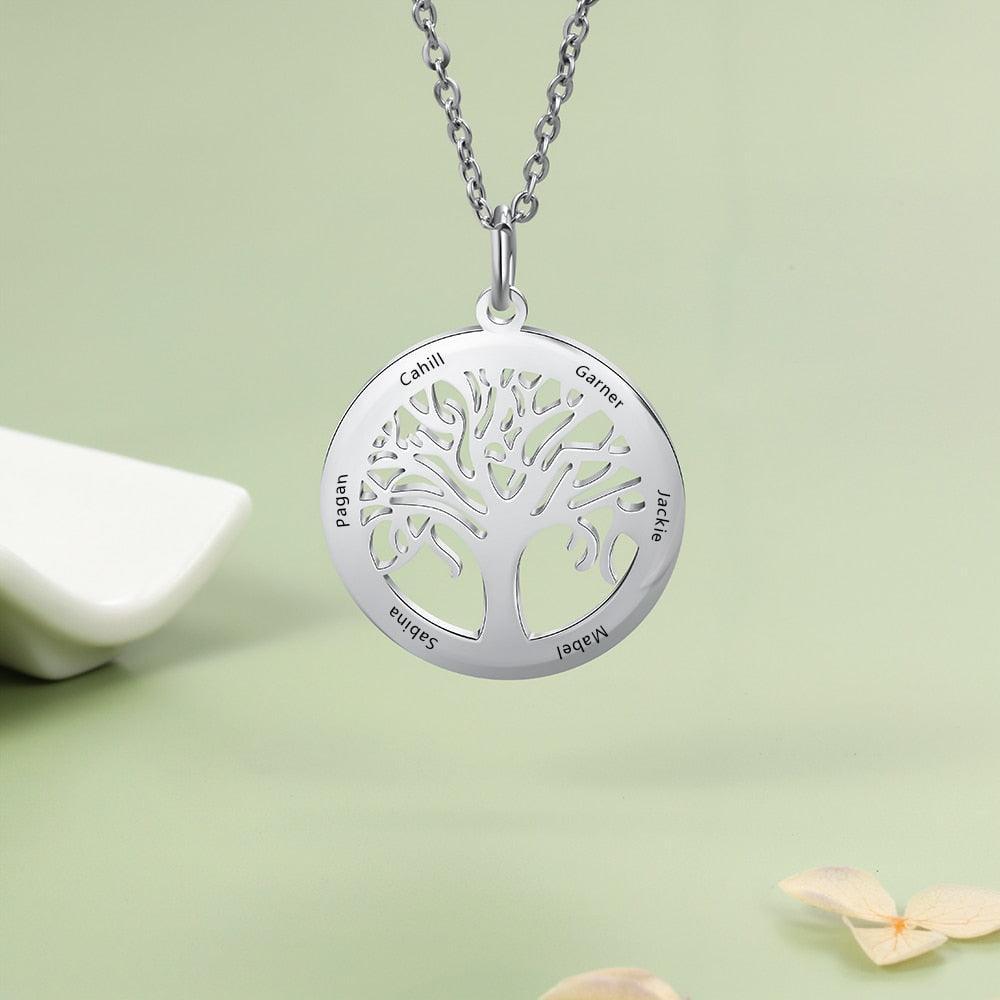 Personalized Stainless Steel Tree Of Life Names Engraved Pendant Necklace, Fashion Jewelry Gift for Mom - Personalized Jewel
