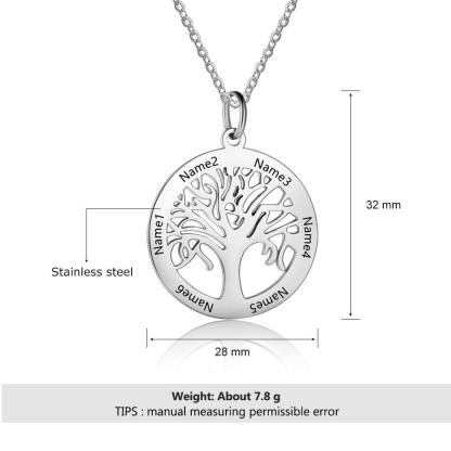 Personalized Stainless Steel Tree Of Life Names Engraved Pendant Necklace, Fashion Jewelry Gift for Mom - Personalized Jewel