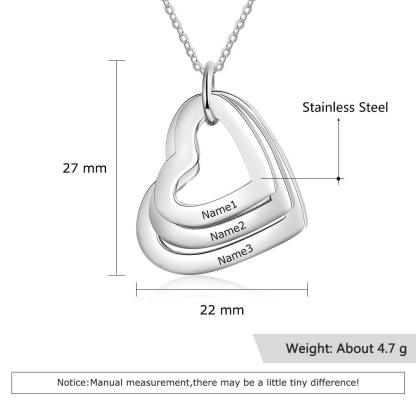 Personalized Stainless Steel Triple Heart 3 Names Engraved Necklace, Fashion Jewelry Gift for Women - Personalized Jewel