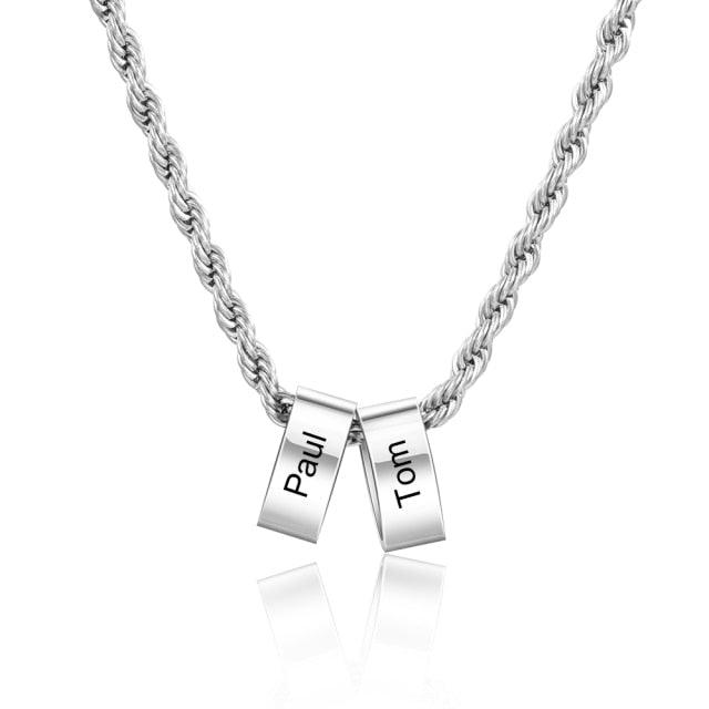Personalized Stainless Steel Twisted Chain for men- 2-5 Custom Name Engraving Beads with the Chain for Dad - Father's Day Gift - Personalized Jewel