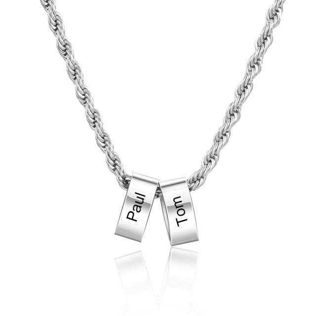 Personalized Stainless Steel Twisted Chain for men- 2-5 Custom Name Engraving Beads with the Chain for Dad - Father's Day Gift - Personalized Jewel