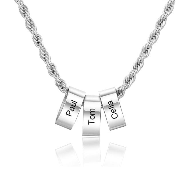 Personalized Stainless Steel Twisted Chain for men- 2-5 Custom Name Engraving Beads with the Chain for Dad - Father's Day Gift - Personalized Jewel