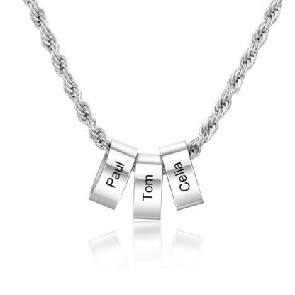 Personalized Stainless Steel Twisted Chain for men- 2-5 Custom Name Engraving Beads with the Chain for Dad - Father's Day Gift - Personalized Jewel