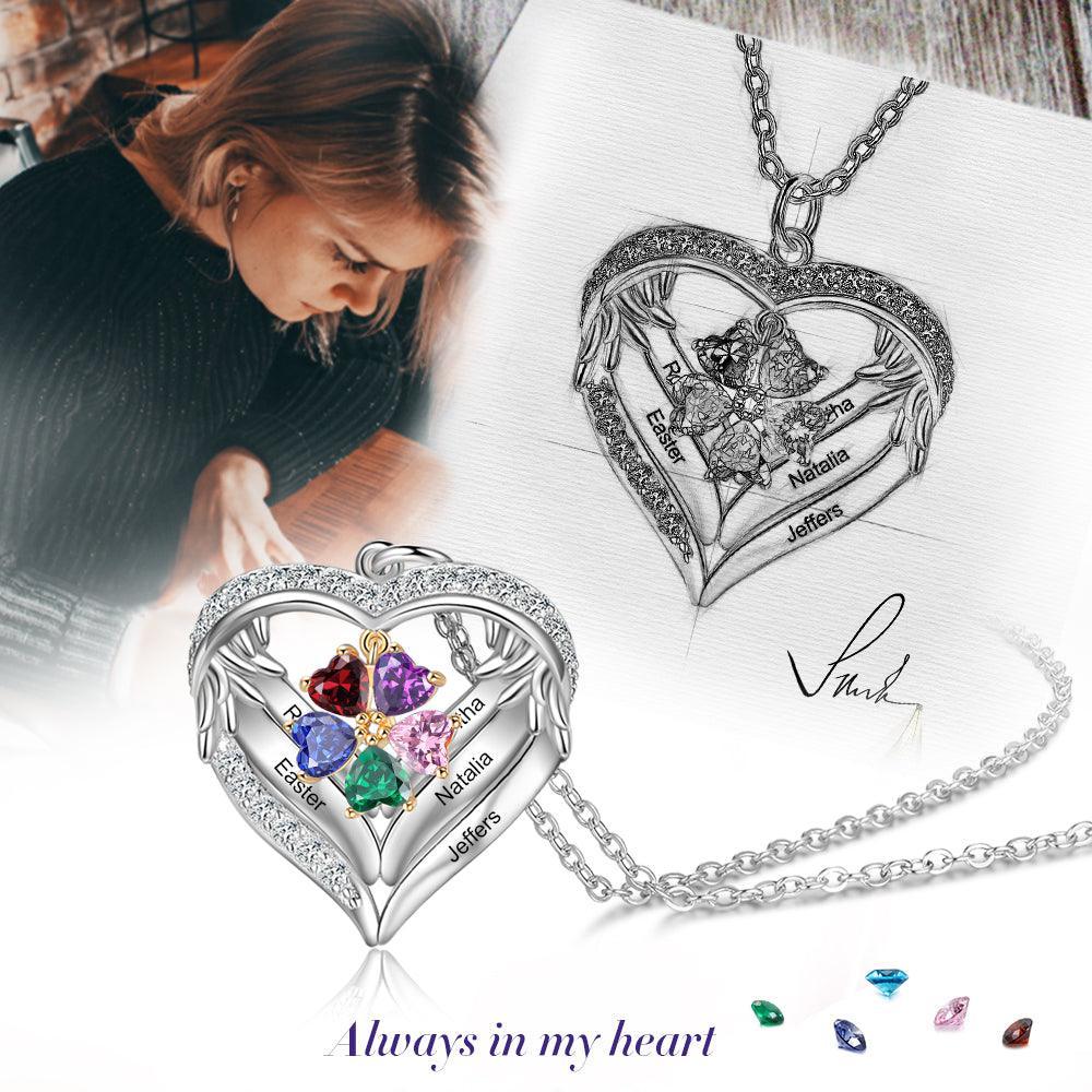 Personalized Sterling Clover Necklace - 5 Custom Names 5 Birthstones - Personalized Jewel