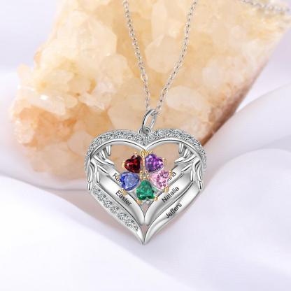 Personalized Sterling Clover Necklace - 5 Custom Names 5 Birthstones - Personalized Jewel