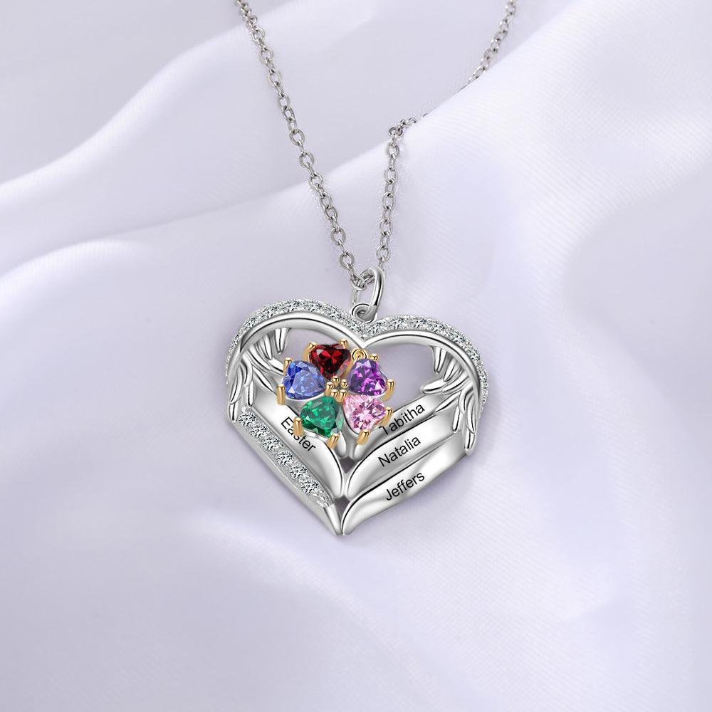 Personalized Sterling Clover Necklace - 5 Custom Names 5 Birthstones - Personalized Jewel
