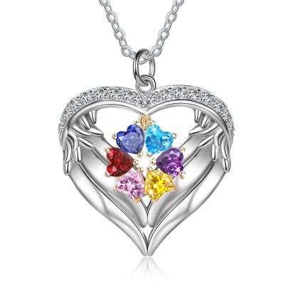 Personalized Sterling Clover Necklace - 6 Custom Names 6 Birthstones - Personalized Jewel