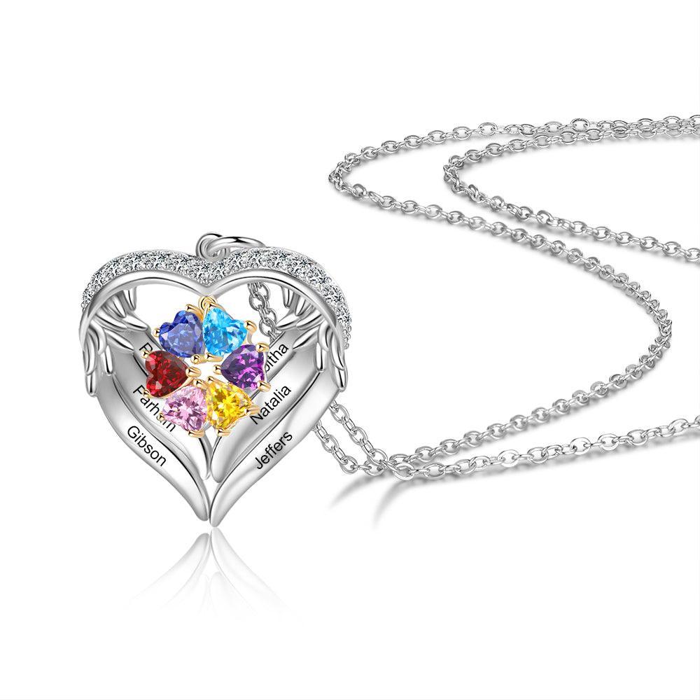 Personalized Sterling Clover Necklace - 6 Custom Names 6 Birthstones - Personalized Jewel