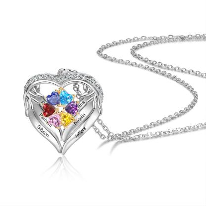 Personalized Sterling Clover Necklace - 6 Custom Names 6 Birthstones - Personalized Jewel