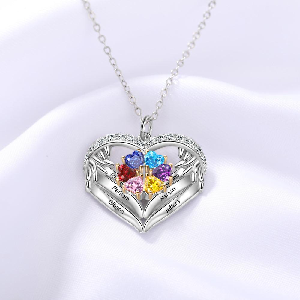 Personalized Sterling Clover Necklace - 6 Custom Names 6 Birthstones - Personalized Jewel