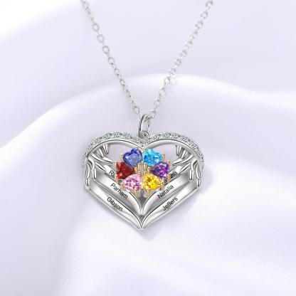 Personalized Sterling Clover Necklace - 6 Custom Names 6 Birthstones - Personalized Jewel