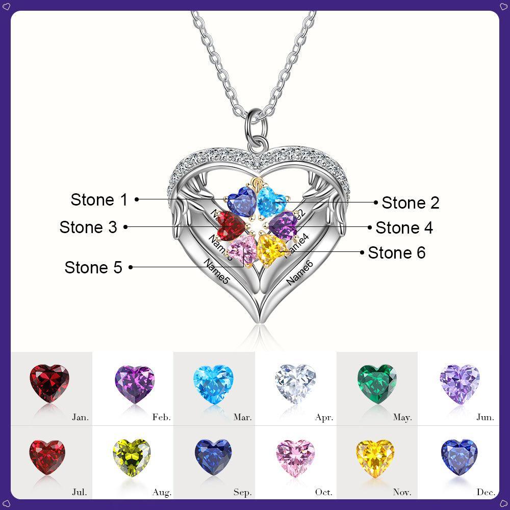 Personalized Sterling Clover Necklace - 6 Custom Names 6 Birthstones - Personalized Jewel