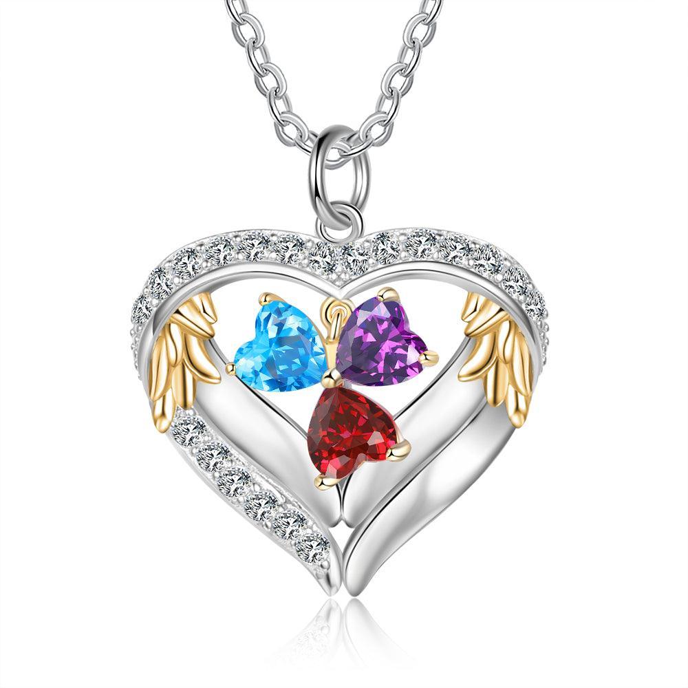 Personalized Sterling Clover Three Hearts Necklace - 3 Custom Names 3 Birthstones - Personalized Jewel