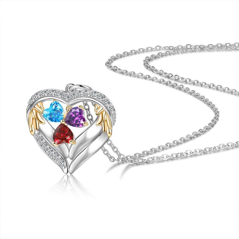 Personalized Sterling Clover Three Hearts Necklace - 3 Custom Names 3 Birthstones-Personalized Jewels