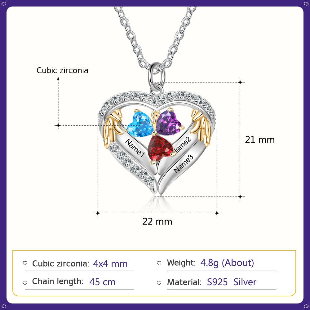 Personalized Sterling Clover Three Hearts Necklace - 3 Custom Names 3 Birthstones - Personalized Jewel