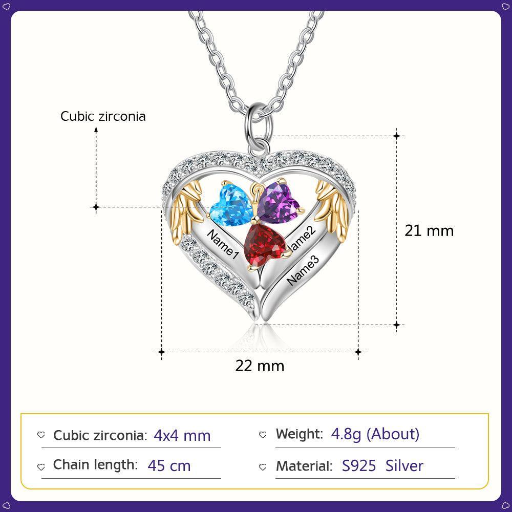 Personalized Sterling Clover Three Hearts Necklace - 3 Custom Names 3 Birthstones - Personalized Jewel