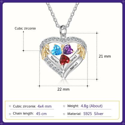 Personalized Sterling Clover Three Hearts Necklace - 3 Custom Names 3 Birthstones - Personalized Jewel