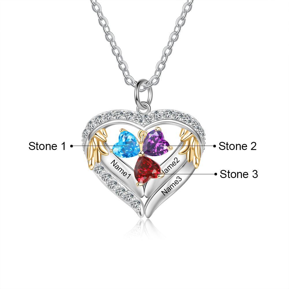 Personalized Sterling Clover Three Hearts Necklace - 3 Custom Names 3 Birthstones-Personalized Jewels