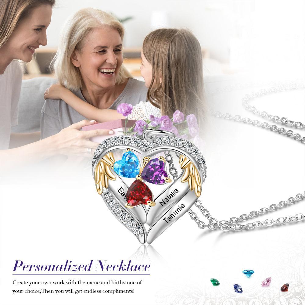 Personalized Sterling Clover Three Hearts Necklace - 3 Custom Names 3 Birthstones-Personalized Jewels