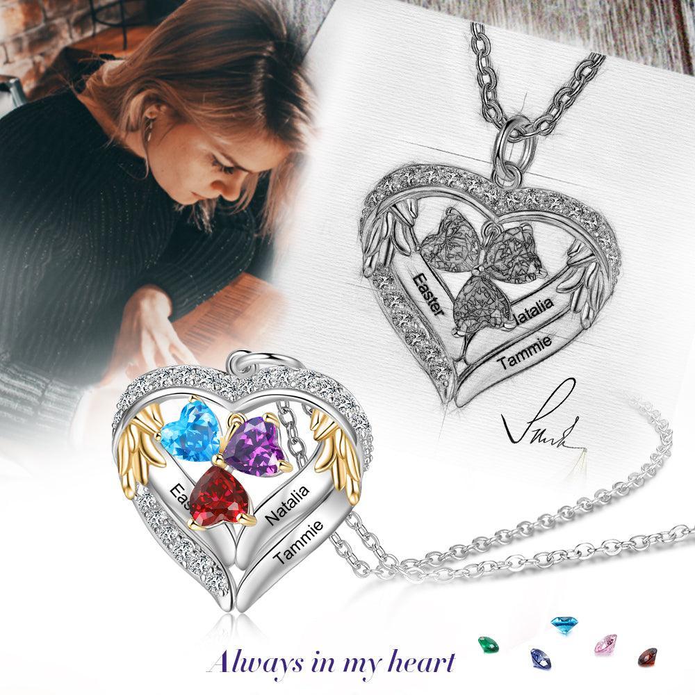 Personalized Sterling Clover Three Hearts Necklace - 3 Custom Names 3 Birthstones - Personalized Jewel