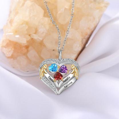 Personalized Sterling Clover Three Hearts Necklace - 3 Custom Names 3 Birthstones - Personalized Jewel