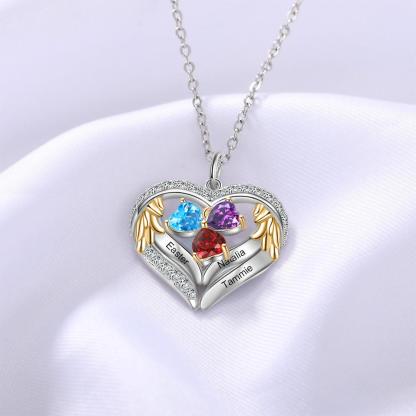 Personalized Sterling Clover Three Hearts Necklace - 3 Custom Names 3 Birthstones - Personalized Jewel