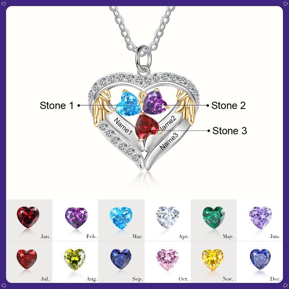 Personalized Sterling Clover Three Hearts Necklace - 3 Custom Names 3 Birthstones - Personalized Jewel