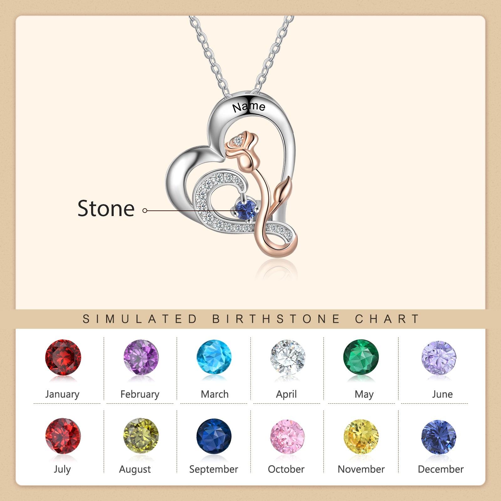 Personalized Sterling Rose Necklace - 1 Custom Name 1 Birthstone-Personalized Jewels