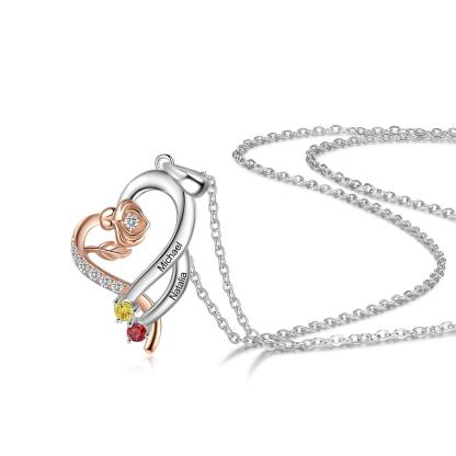 Personalized Sterling Rose Necklace - 1 Custom Name 2 Birthstones - Personalized Jewel