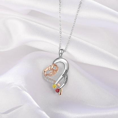 Personalized Sterling Rose Necklace - 1 Custom Name 2 Birthstones - Personalized Jewel