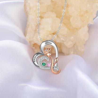 Personalized Sterling Rose Necklace - 2 Custom Names 2 Birthstones - Personalized Jewel