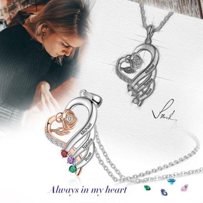 Personalized Sterling Rose Necklace - 3 Custom Names 4 Birthstones - Personalized Jewel