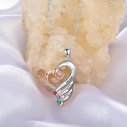 Personalized Sterling Rose Necklace - 3 Custom Names 4 Birthstones - Personalized Jewel