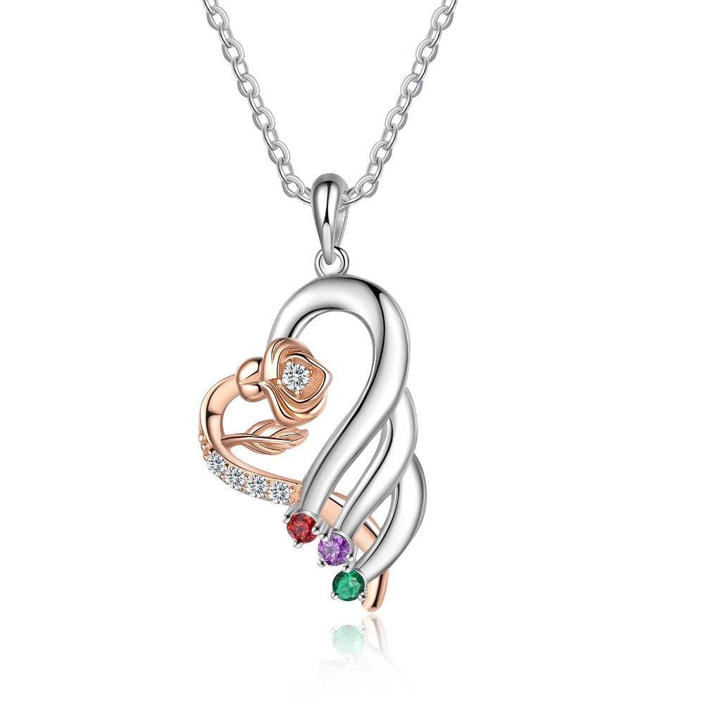 Personalized Sterling Rose Necklace - 3 Custom Names 4 Birthstones - Personalized Jewel