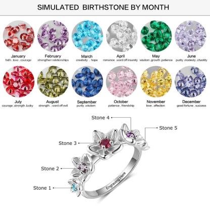 Personalized Sterling Silver Flower Ring for Women- Custom 4 Birthstone and Inner Engraving Ring for Lover - Personalized Jewel