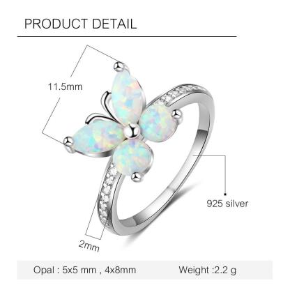 Personalized Sterling Silver Ring Bands - White Opal Butterfly - Studded with Cubic Zirconia Stones - Personalized Jewel