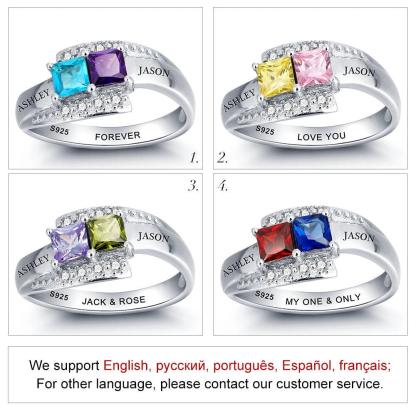 Personalized Sterling Silver Ring for Couples - Engrave Two Custom Names, One Phrase, and Cubic Zirconia Birthstones - Unique Gifts - Personalized Jewel