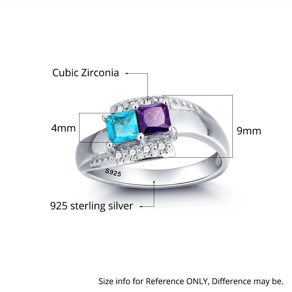 Personalized Sterling Silver Ring for Couples - Engrave Two Custom Names, One Phrase, and Cubic Zirconia Birthstones - Unique Gifts - Personalized Jewel