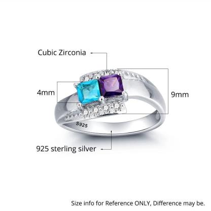 Personalized Sterling Silver Ring for Couples - Engrave Two Custom Names, One Phrase, and Cubic Zirconia Birthstones - Unique Gifts - Personalized Jewel