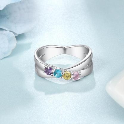 Personalized Sterling Silver Ring - Four Custom Birthstones Four Custome Names - Personalized Jewel