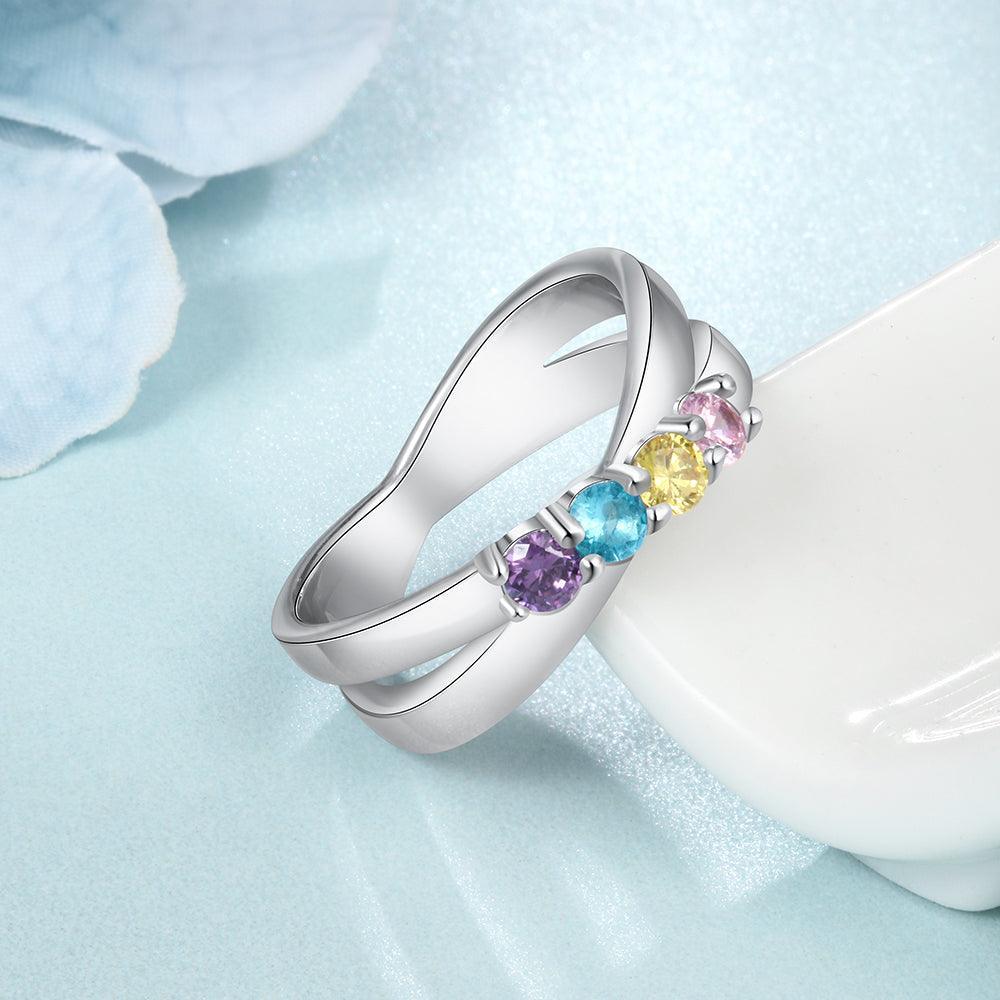 Personalized Sterling Silver Ring - Four Custom Birthstones Four Custome Names-Personalized Jewels