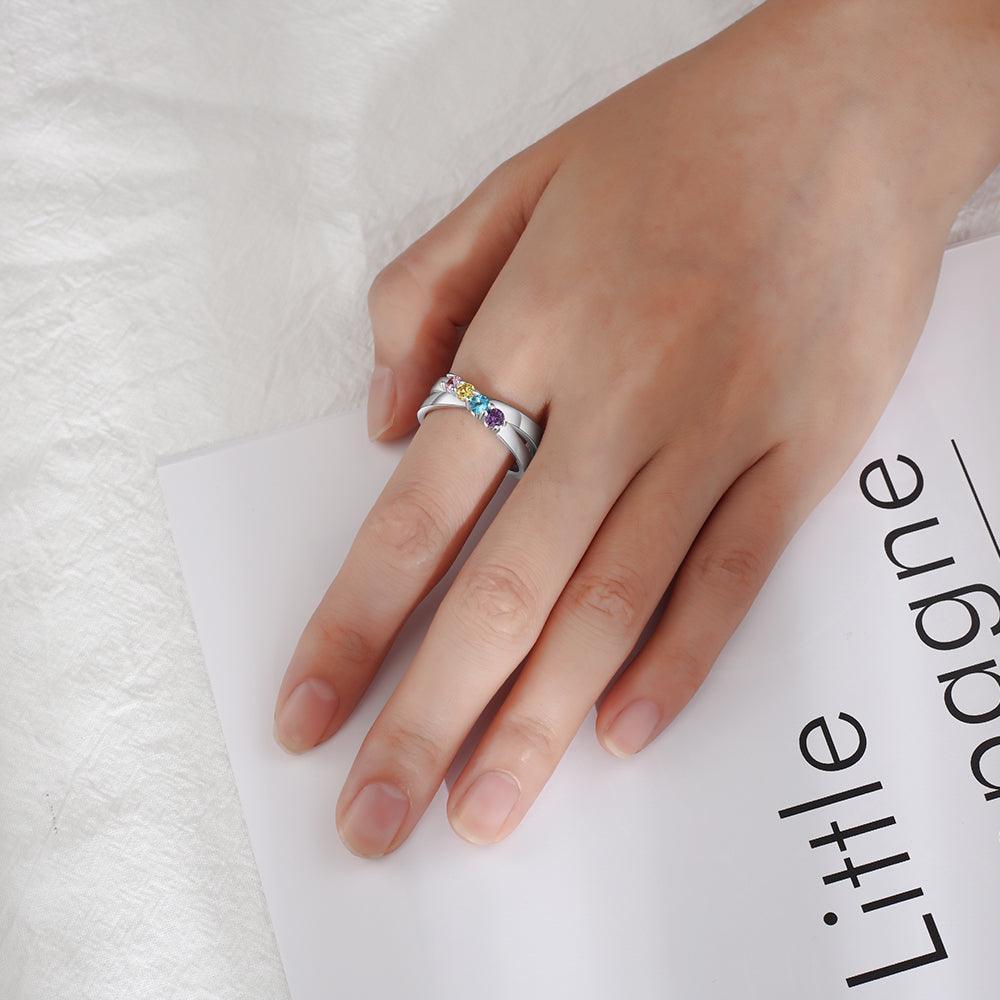 Personalized Sterling Silver Ring - Four Custom Birthstones Four Custome Names-Personalized Jewels