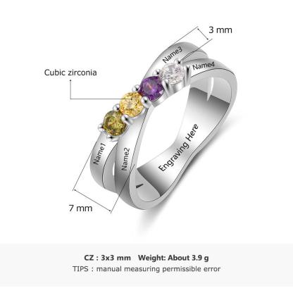 Personalized Sterling Silver Ring - Four Custom Birthstones Four Custome Names - Personalized Jewel