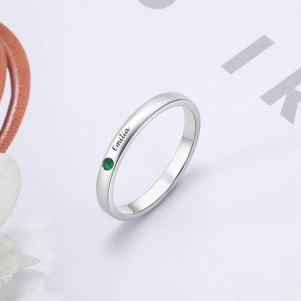 Personalized Sterling Silver Ring - One Custom Name - One Custom Birthstone - Customized Gifts - Personalized Jewel