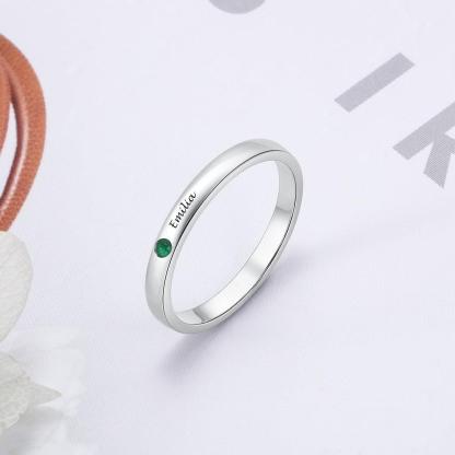 Personalized Sterling Silver Ring - One Custom Name - One Custom Birthstone - Customized Gifts - Personalized Jewel