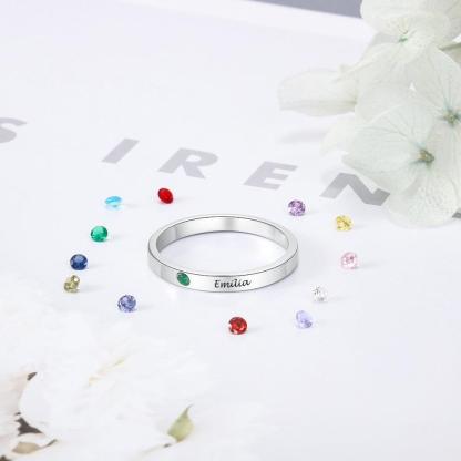 Personalized Sterling Silver Ring - One Custom Name - One Custom Birthstone - Customized Gifts - Personalized Jewel