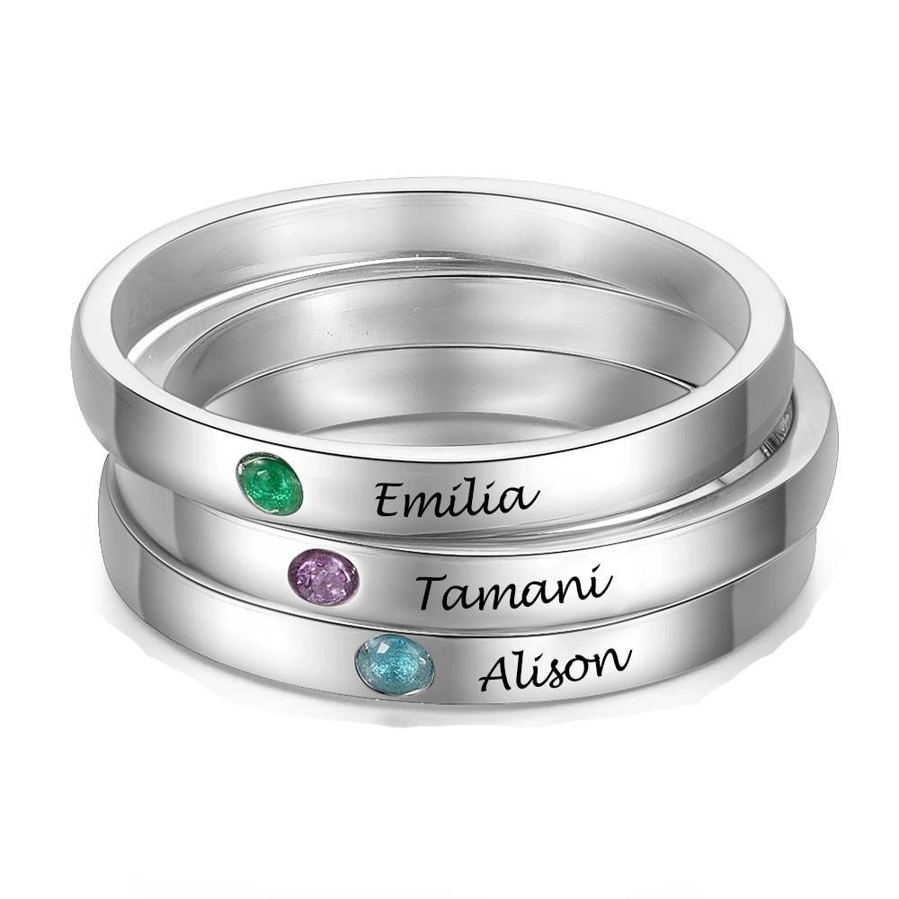 Personalized Sterling Silver Stackable Ring for Women Name Engraving 3 Rings Together - Personalized Jewel