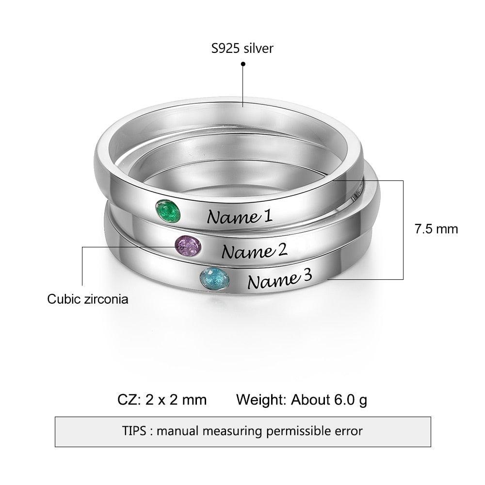Personalized Sterling Silver Stackable Ring for Women Name Engraving 3 Rings Together - Personalized Jewel