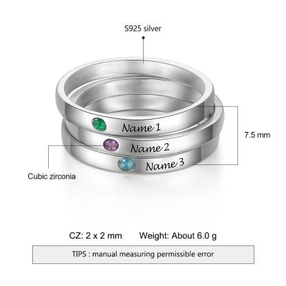 Personalized Sterling Silver Stackable Ring for Women Name Engraving 3 Rings Together - Personalized Jewel