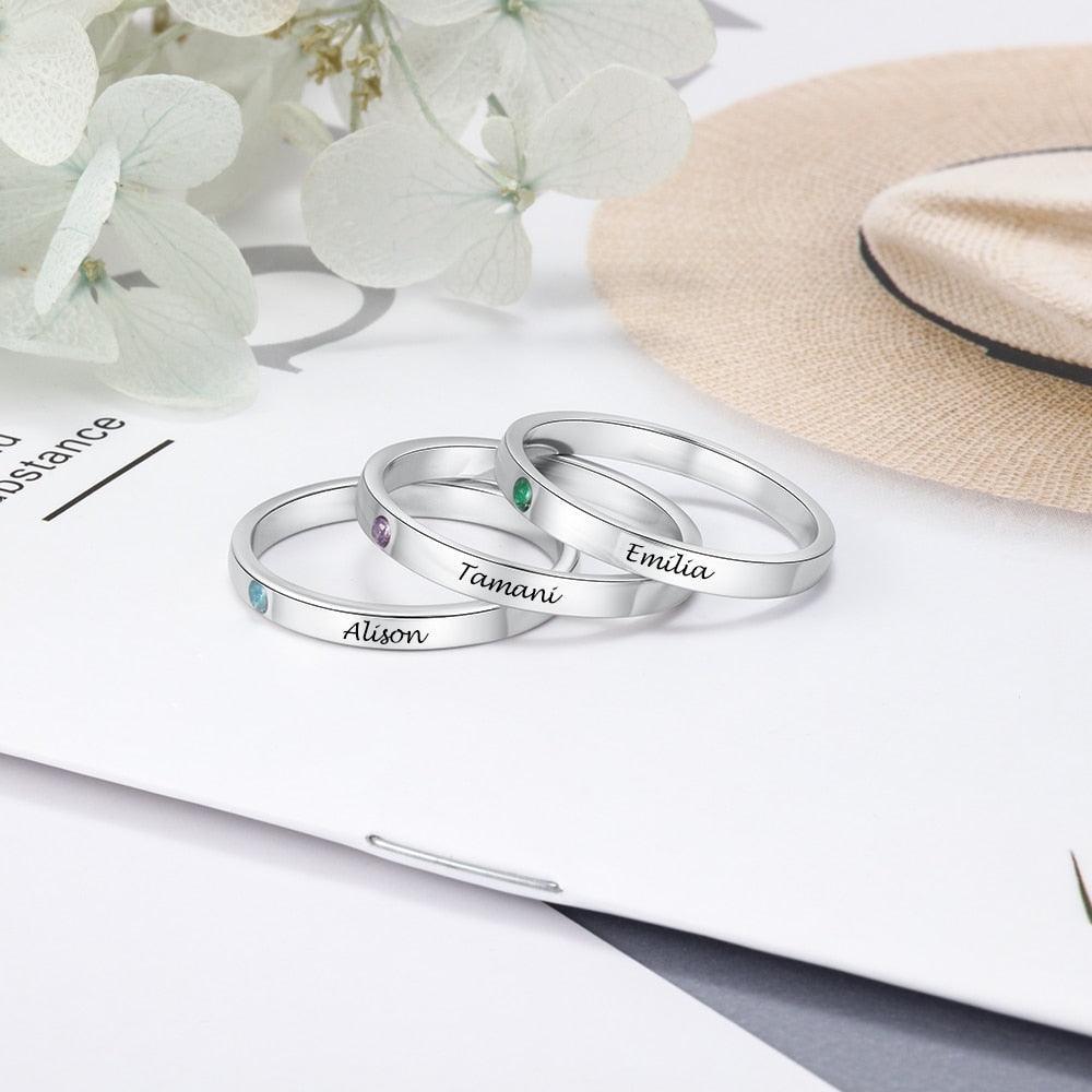 Personalized Sterling Silver Stackable Ring for Women Name Engraving 3 Rings Together - Personalized Jewel